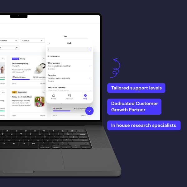 helpdesk and intercom laptop preview of predict platform with highlights of customer support