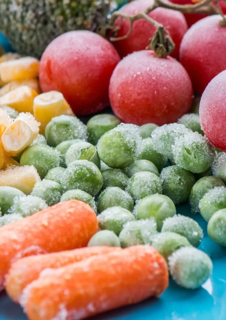 frozen vegetables, including carrots, peas and tomatoes