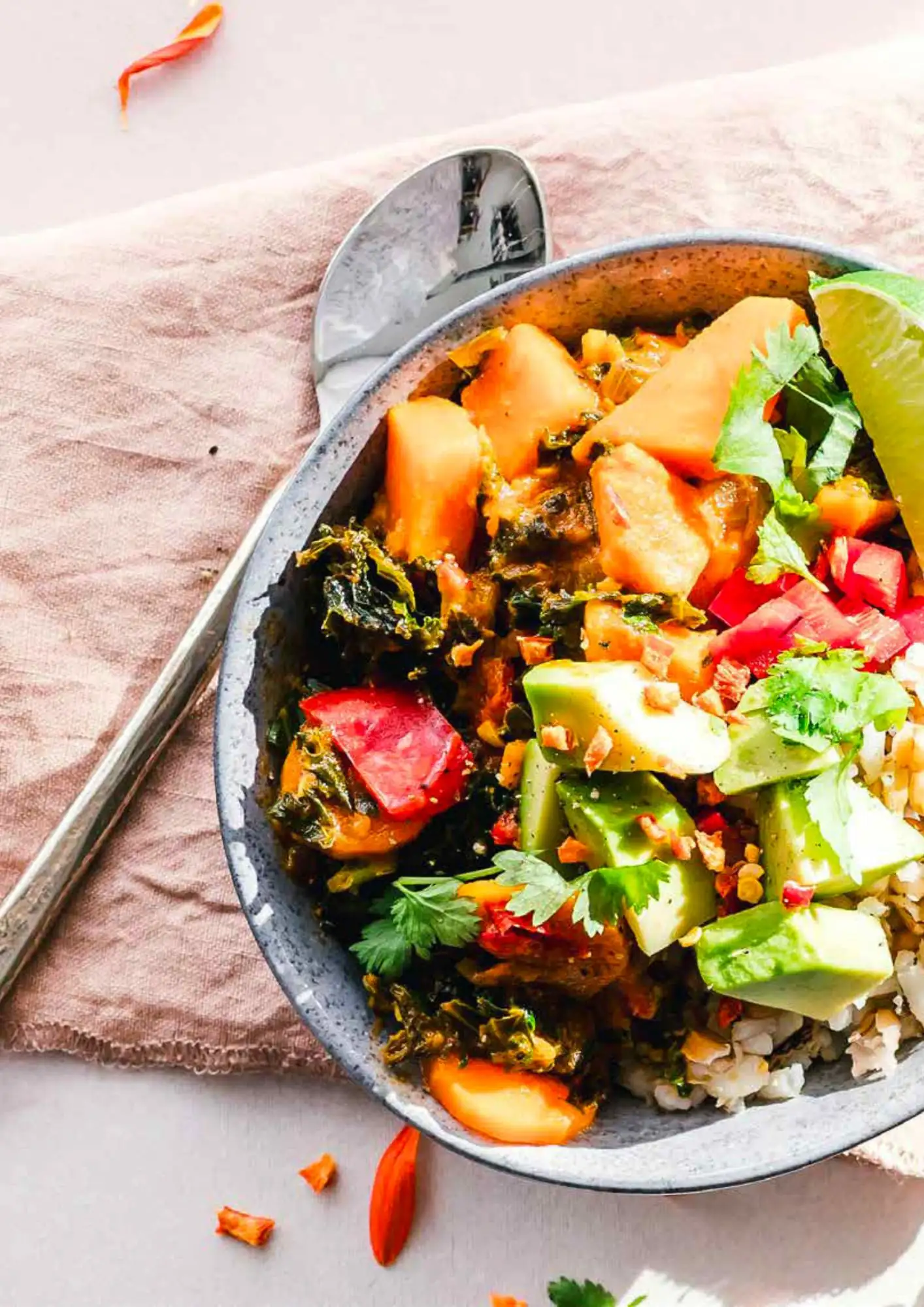 Colourful bowl of healthy vegetables and rice